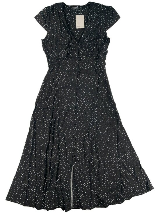 Nobody'S Child Dresses & Skirts - Nobodys Child Avery Black Polka Dot Midi Slit Casual Everyday Dress Sz US 6 NEW